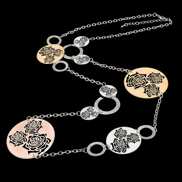 Vintage Long Statement Necklace Real Gold Silver Plated Round Flower Women Necklaces & Pendants Fashion Jewelry