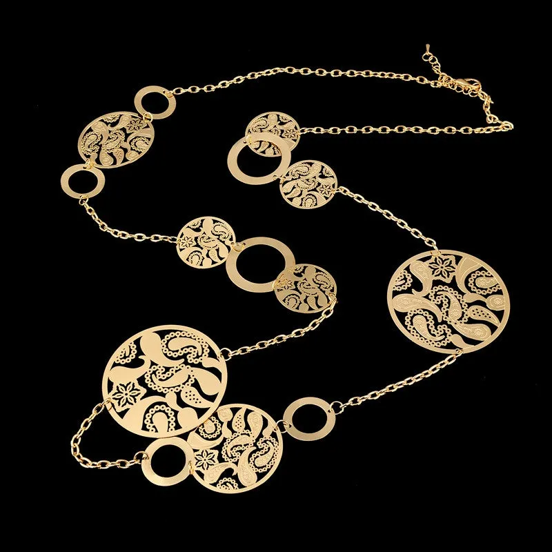 Vintage Long Statement Necklace Real Gold Silver Plated Round Flower Women Necklaces & Pendants Fashion Jewelry