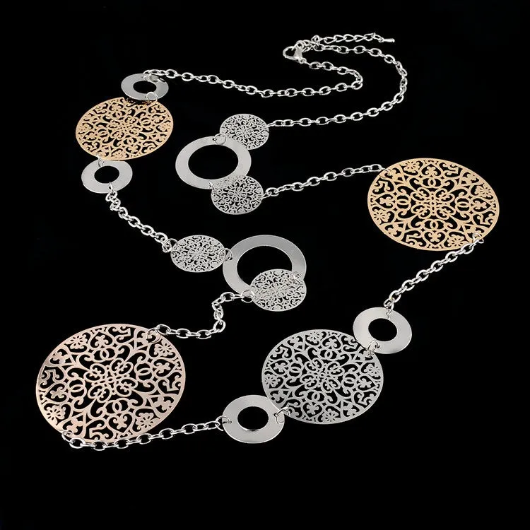 Vintage Long Statement Necklace Real Gold Silver Plated Round Flower Women Necklaces & Pendants Fashion Jewelry