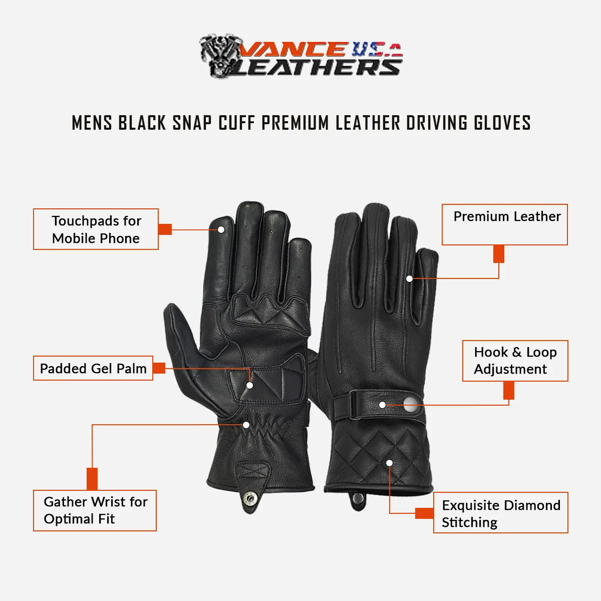 VL467 Premium Leather Driving Glove with Snap Cuff