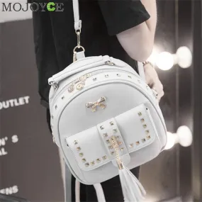 Women Leather Multifunction Tassel Rivets Backpack