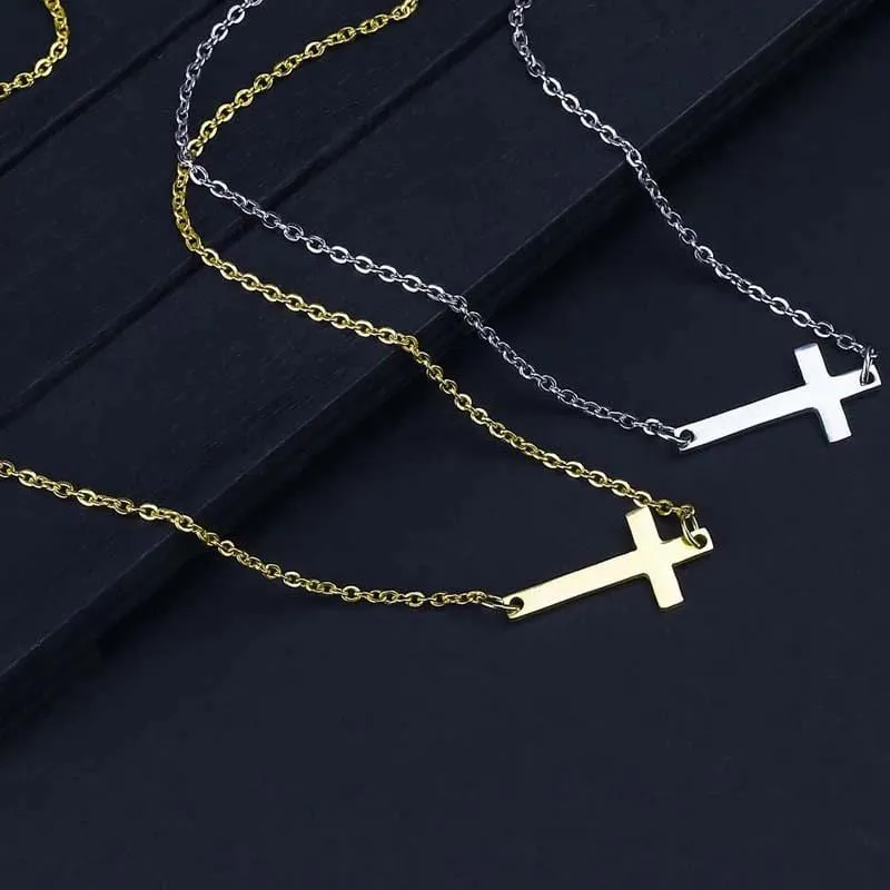 Women's Christian Necklace <br> Sideways Cross