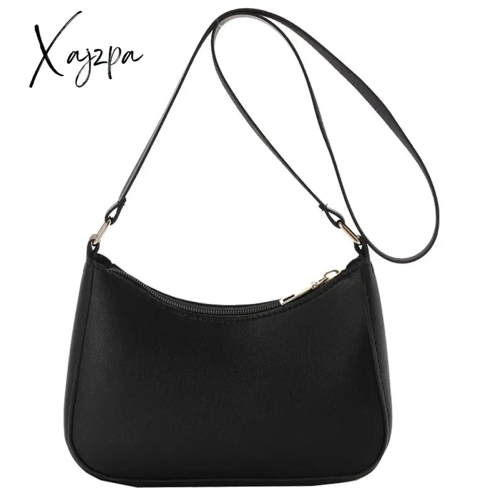 Xajzpa - Trend New Luxury Women&#39;s Fashion Handbags Retro Solid Color PU Leather Shoulder Underarm Bag Casual Women Hobos Handbags