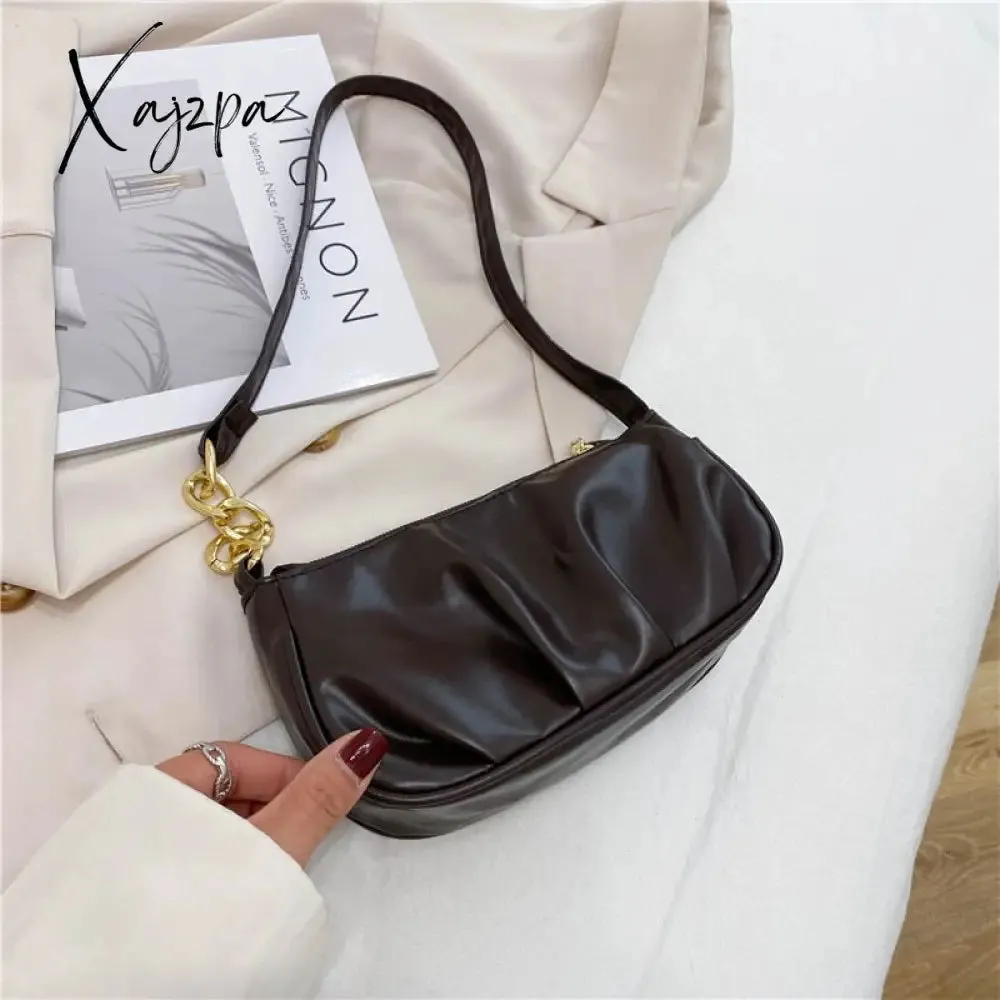 Xajzpa - Trend New Luxury Women&#39;s Fashion Handbags Retro Solid Color PU Leather Shoulder Underarm Bag Casual Women Hobos Handbags