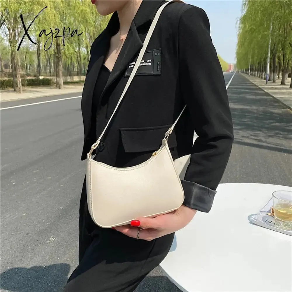 Xajzpa - Trend New Luxury Women&#39;s Fashion Handbags Retro Solid Color PU Leather Shoulder Underarm Bag Casual Women Hobos Handbags