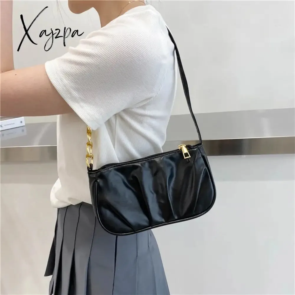 Xajzpa - Trend New Luxury Women&#39;s Fashion Handbags Retro Solid Color PU Leather Shoulder Underarm Bag Casual Women Hobos Handbags