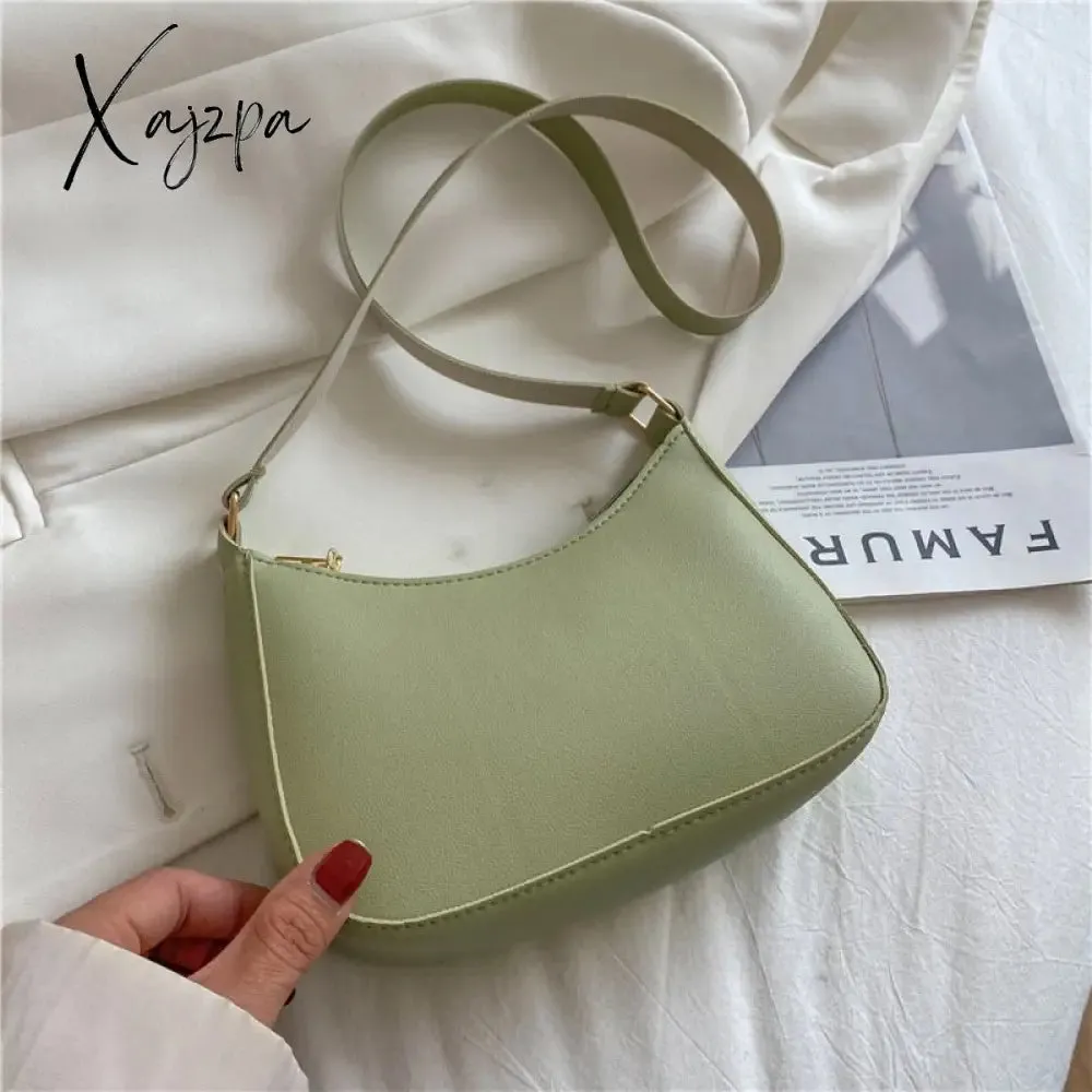 Xajzpa - Trend New Luxury Women&#39;s Fashion Handbags Retro Solid Color PU Leather Shoulder Underarm Bag Casual Women Hobos Handbags