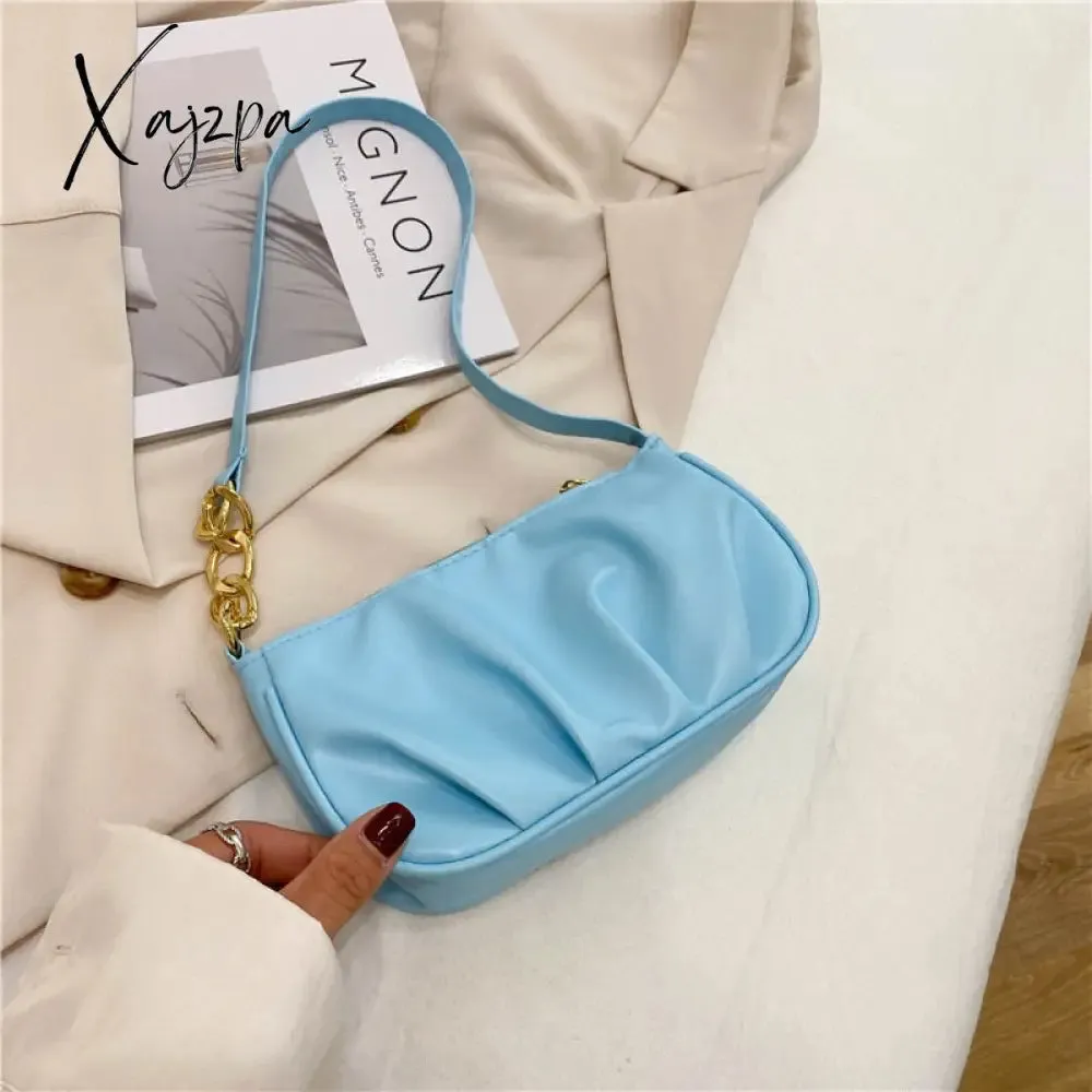 Xajzpa - Trend New Luxury Women&#39;s Fashion Handbags Retro Solid Color PU Leather Shoulder Underarm Bag Casual Women Hobos Handbags