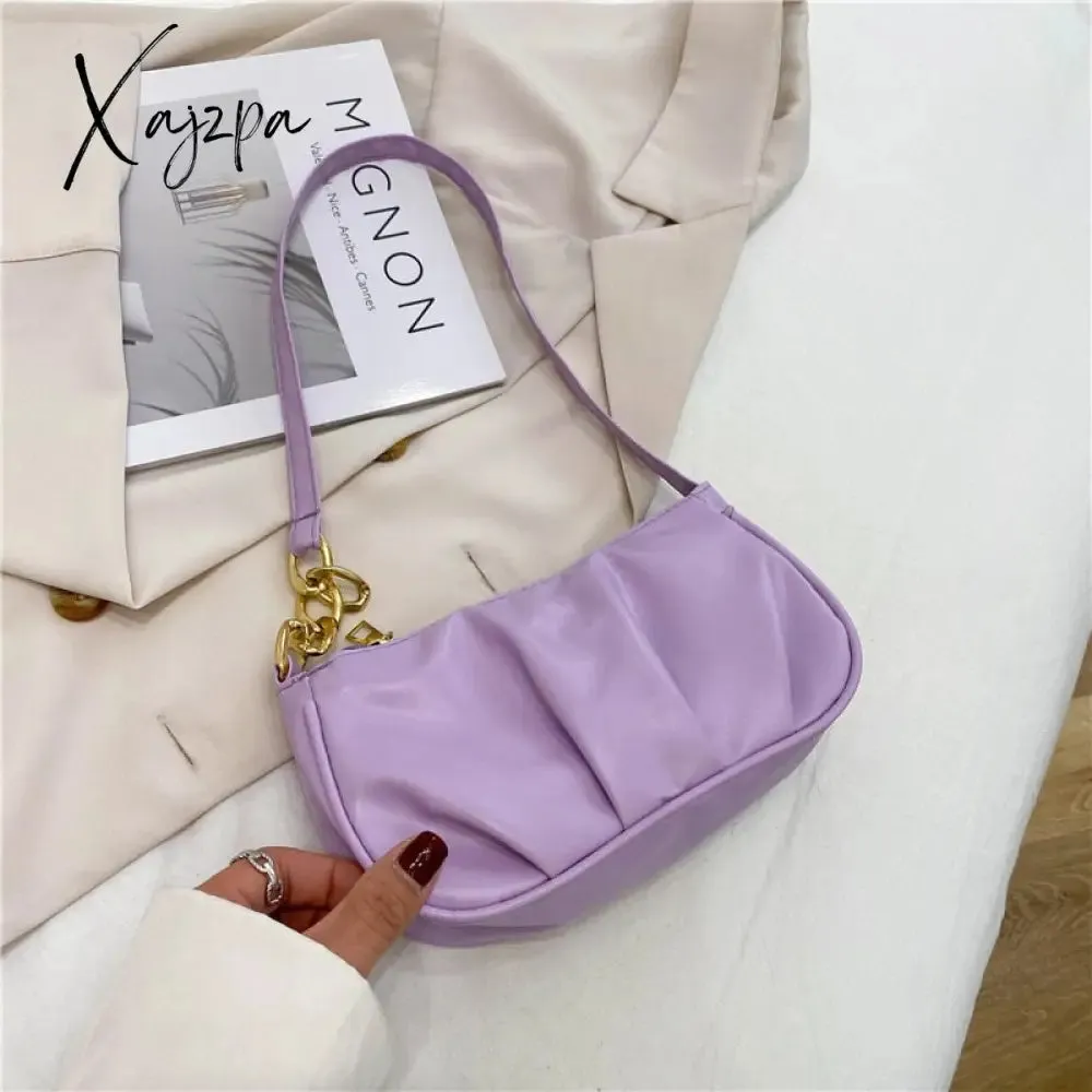 Xajzpa - Trend New Luxury Women&#39;s Fashion Handbags Retro Solid Color PU Leather Shoulder Underarm Bag Casual Women Hobos Handbags