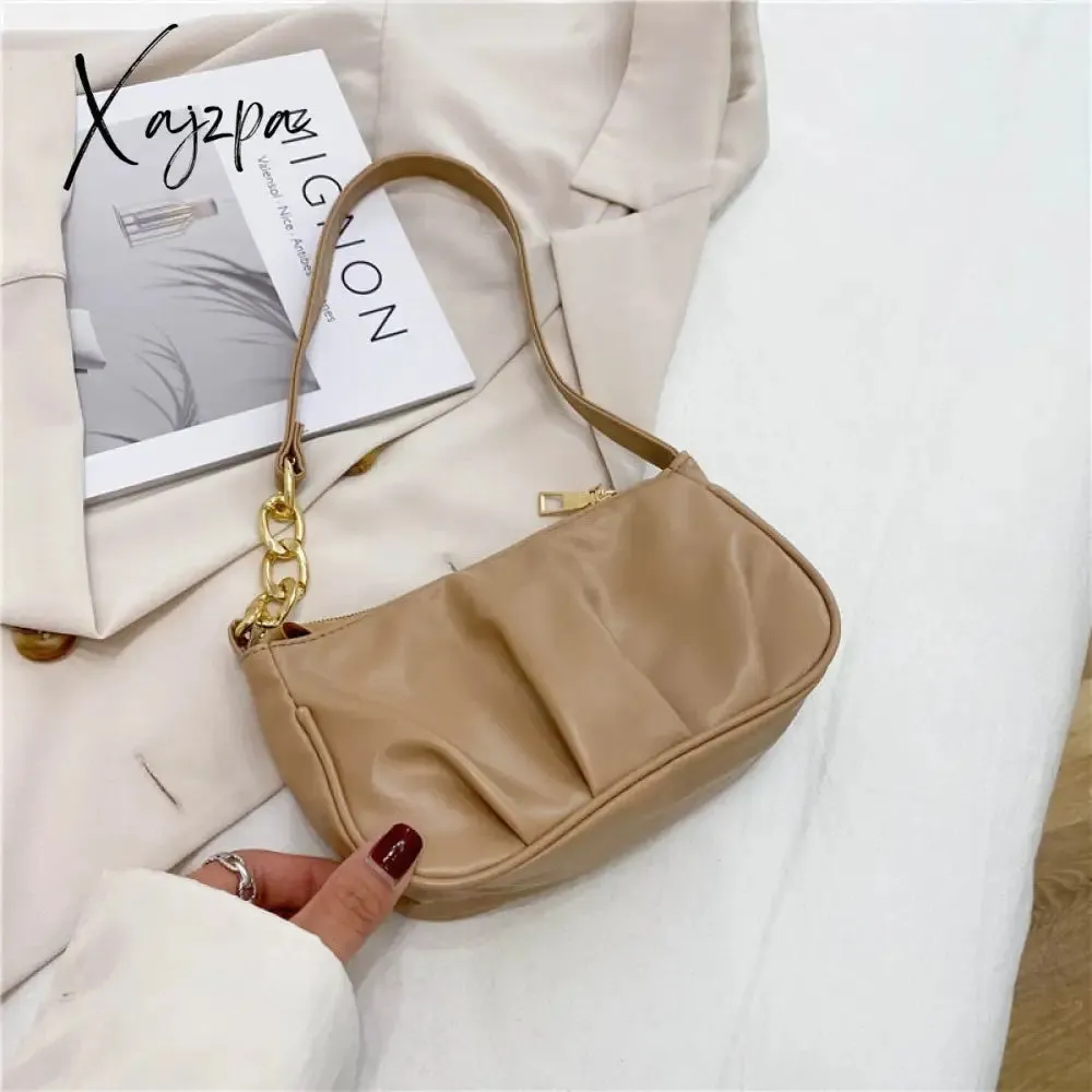 Xajzpa - Trend New Luxury Women&#39;s Fashion Handbags Retro Solid Color PU Leather Shoulder Underarm Bag Casual Women Hobos Handbags