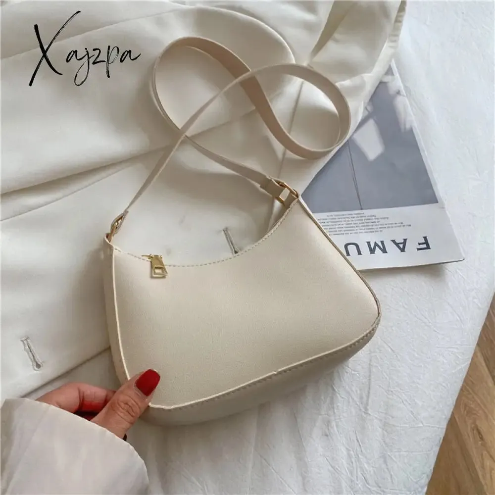 Xajzpa - Trend New Luxury Women&#39;s Fashion Handbags Retro Solid Color PU Leather Shoulder Underarm Bag Casual Women Hobos Handbags