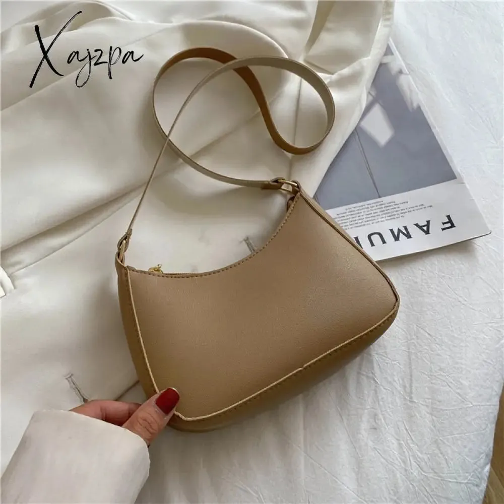 Xajzpa - Trend New Luxury Women&#39;s Fashion Handbags Retro Solid Color PU Leather Shoulder Underarm Bag Casual Women Hobos Handbags