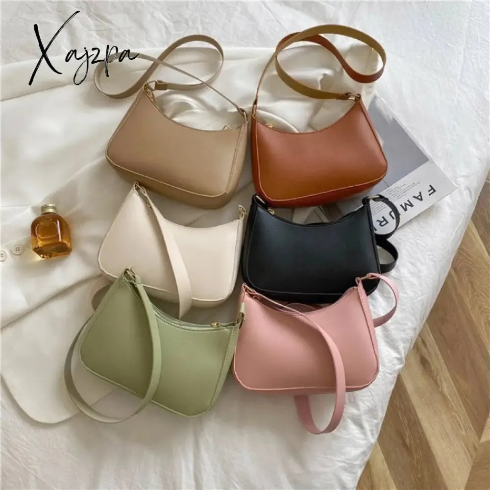 Xajzpa - Trend New Luxury Women&#39;s Fashion Handbags Retro Solid Color PU Leather Shoulder Underarm Bag Casual Women Hobos Handbags