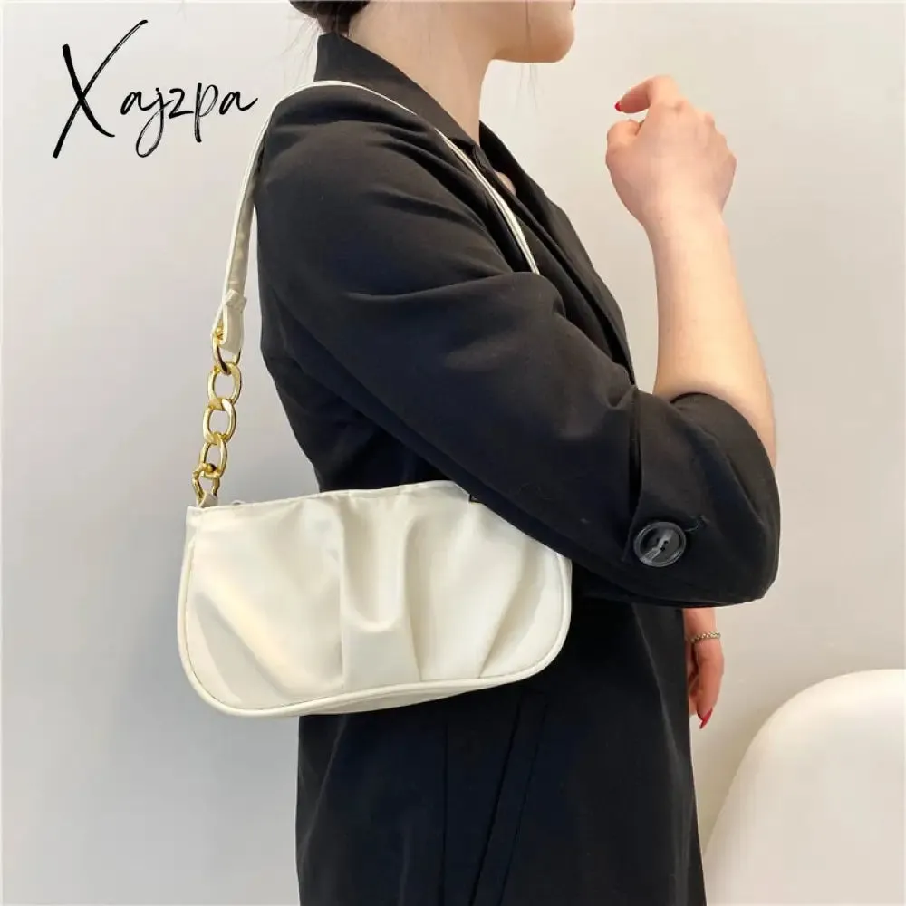 Xajzpa - Trend New Luxury Women&#39;s Fashion Handbags Retro Solid Color PU Leather Shoulder Underarm Bag Casual Women Hobos Handbags