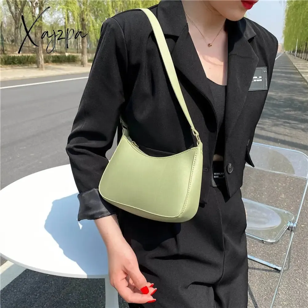 Xajzpa - Trend New Luxury Women&#39;s Fashion Handbags Retro Solid Color PU Leather Shoulder Underarm Bag Casual Women Hobos Handbags