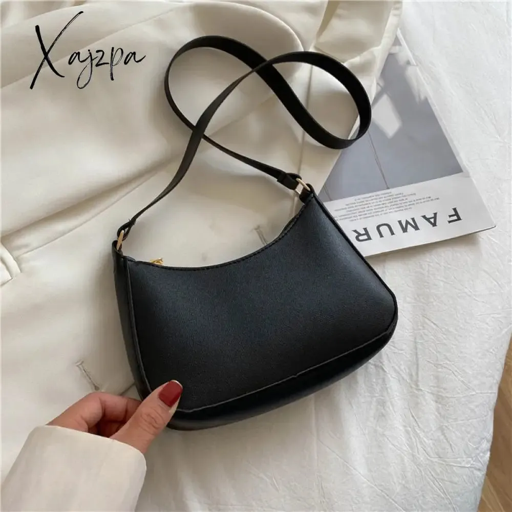 Xajzpa - Trend New Luxury Women&#39;s Fashion Handbags Retro Solid Color PU Leather Shoulder Underarm Bag Casual Women Hobos Handbags