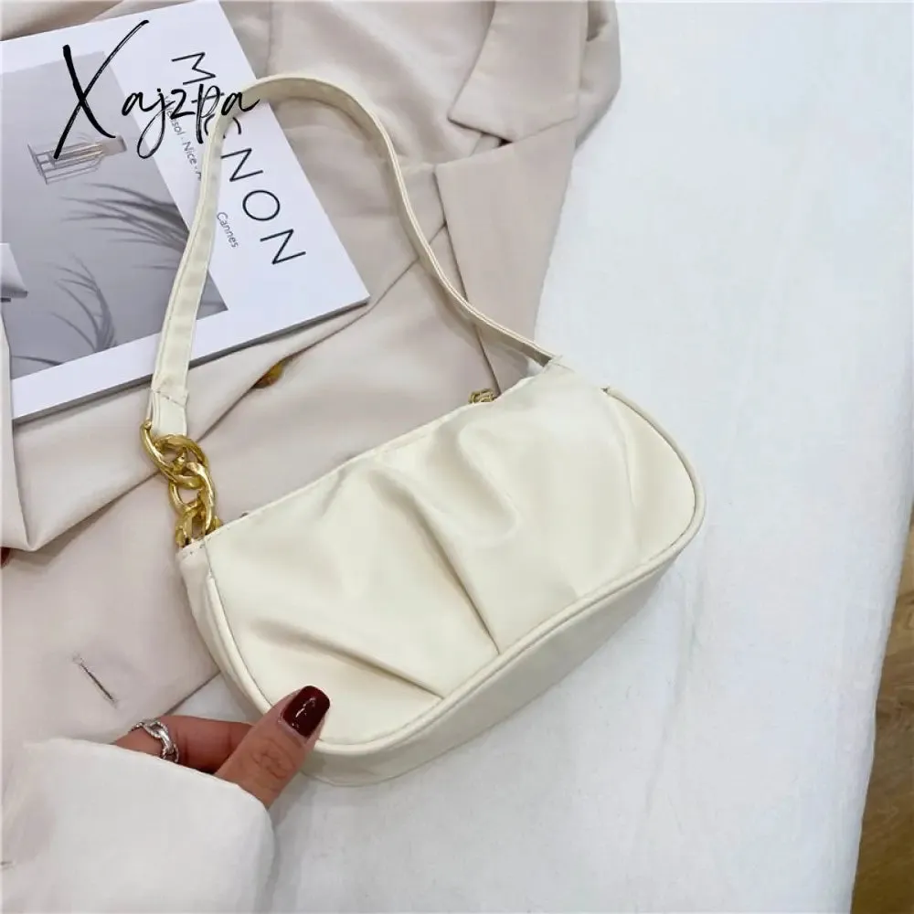 Xajzpa - Trend New Luxury Women&#39;s Fashion Handbags Retro Solid Color PU Leather Shoulder Underarm Bag Casual Women Hobos Handbags