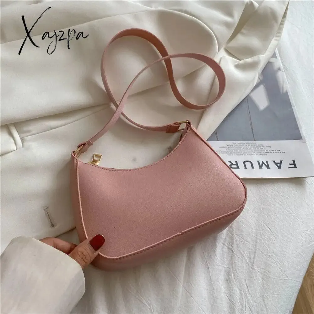 Xajzpa - Trend New Luxury Women&#39;s Fashion Handbags Retro Solid Color PU Leather Shoulder Underarm Bag Casual Women Hobos Handbags