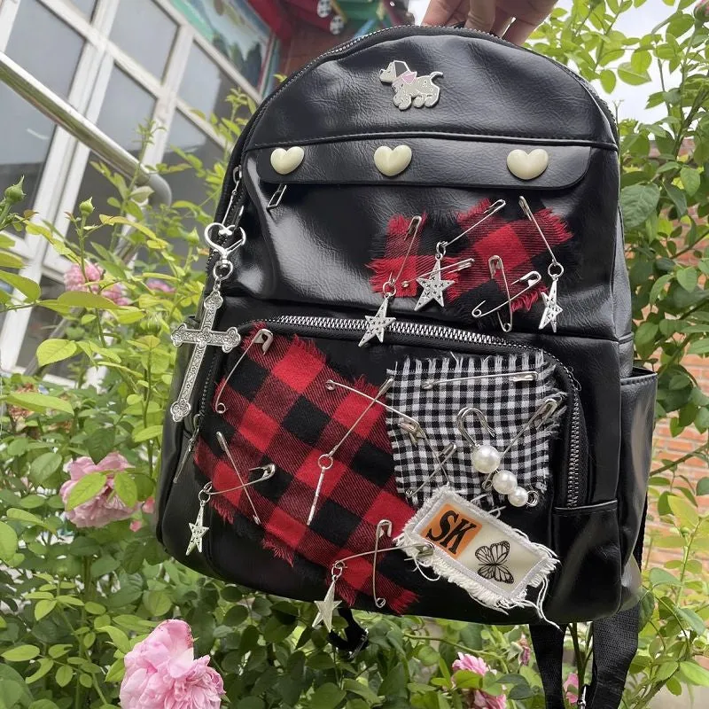 Y2K Harajuku Punk Gothic PU Leather Large Capacity Star School Bag